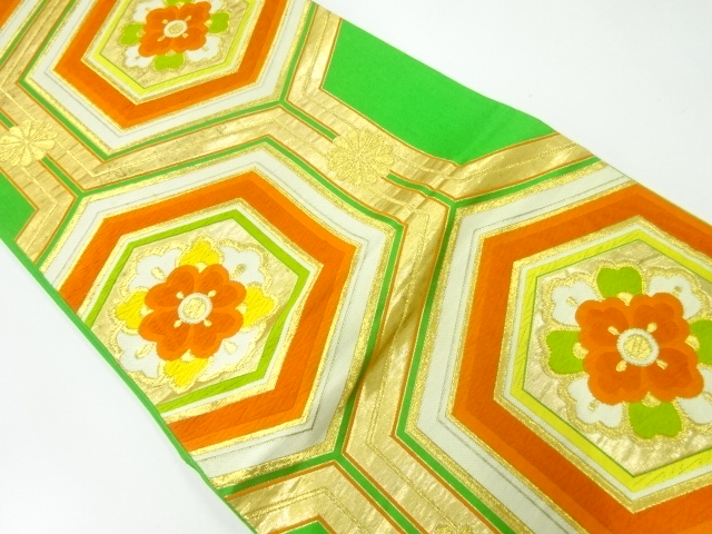 アンティーク　華紋亀甲模様織出し袋帯（材料）